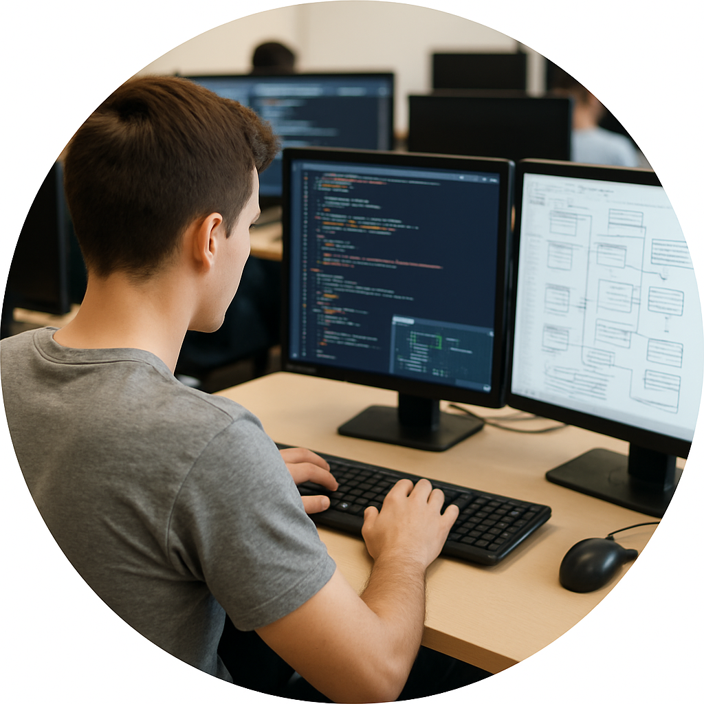 formacion en sistemas computacionales sin textos hiperrealista y formato redondo